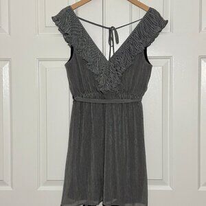 🖤 Sugar + Lips Black & White Pinstripe Ruffle V-Neck Dress XS | Sleeveless NWT